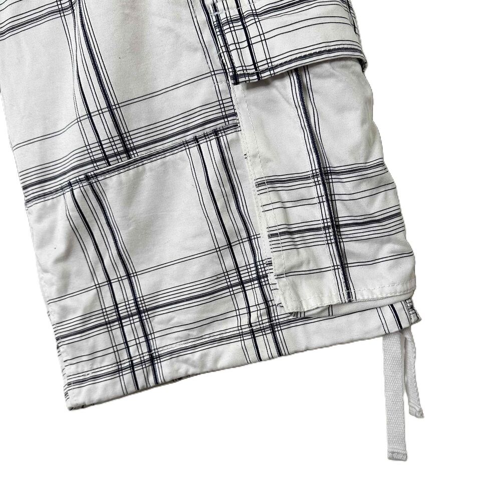 Matchstick Shorts Mens Size XXL/36 White Navy Blue Plaid Cargo Knee Length - Picture 3 of 10